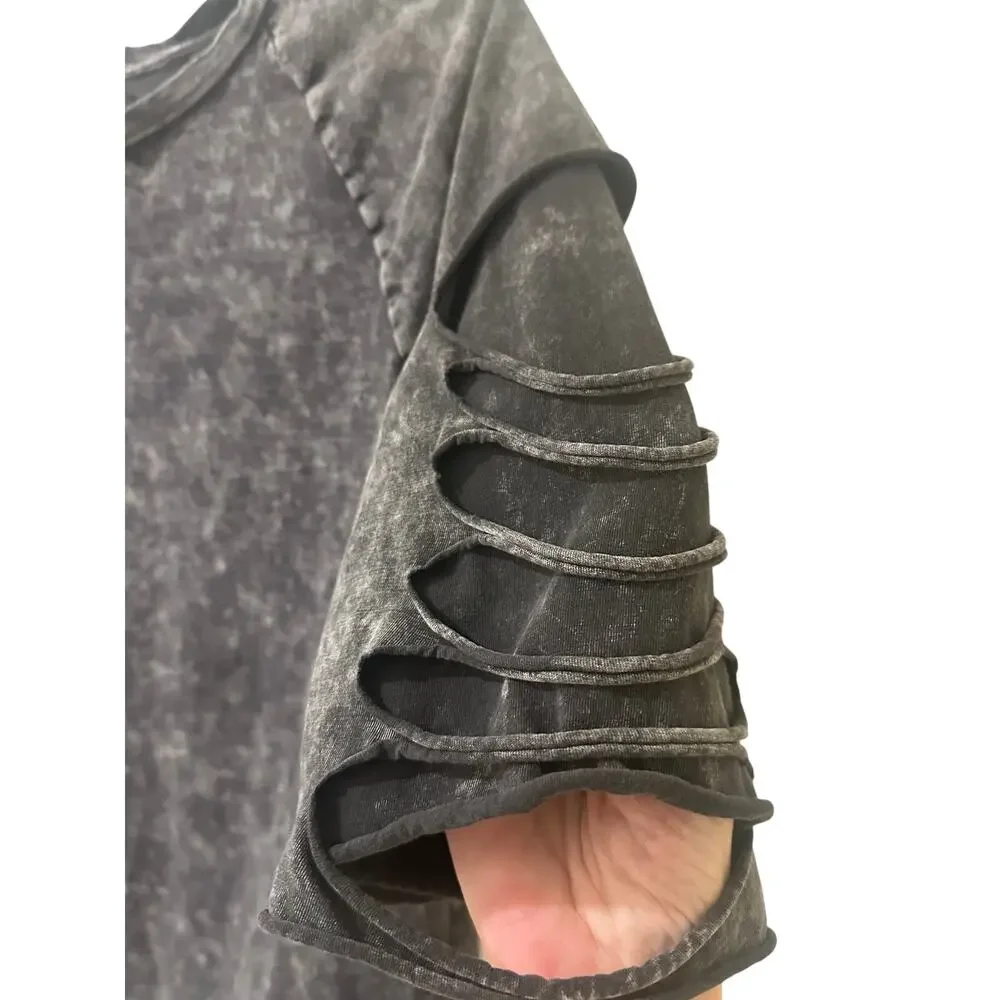 Social Collision Mineral Wash Slashed Laddered Sleeve T-Shirt Mall Goth Grunge S - Picture 4 of 7